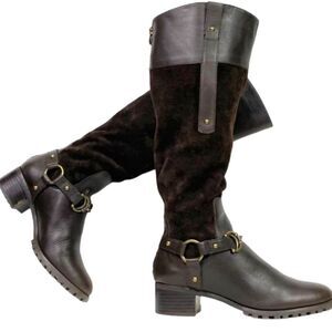 Etienne Aigner Viola Tall Suede Leather Horsebit Boots 6.5